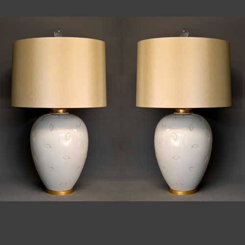 Pair Of Vintage Creme Glazed Vases Mounted As Lamp